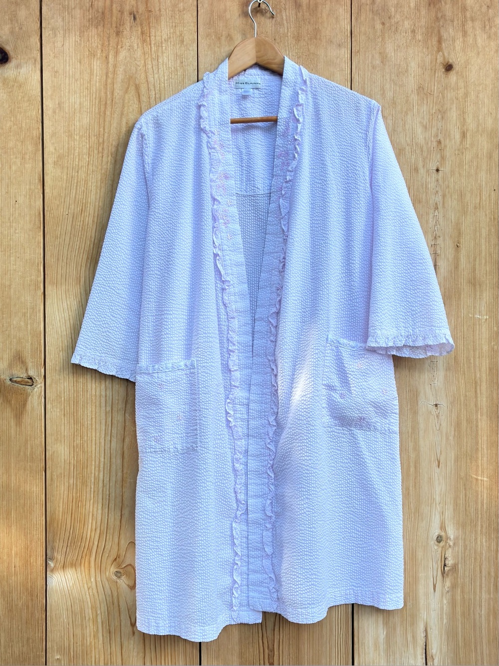 Miss Elaine EUC Pink White Striped Seersucker Robe Sz Large